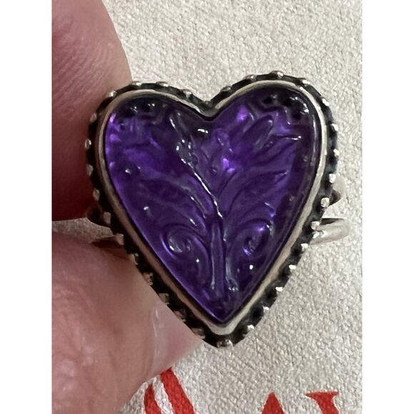 Retire, HTF James Avery Sculpted Hearts and Tulips Purple Doublet ring sz. 9￼ - Picture 2 of 11